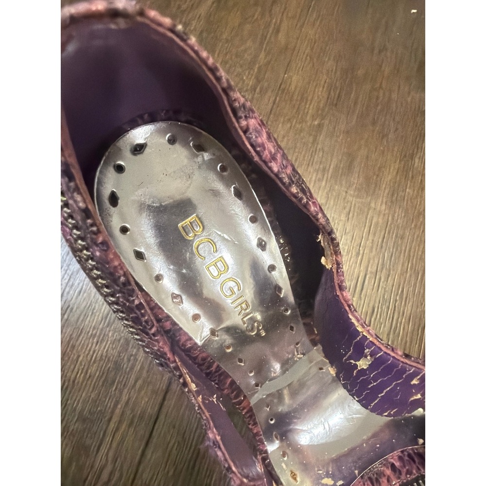 BCBGirls Purple Snake‎ Print Zipper Stiletto Heeled Sandals Women's Size 6 - Picture 4 of 5
